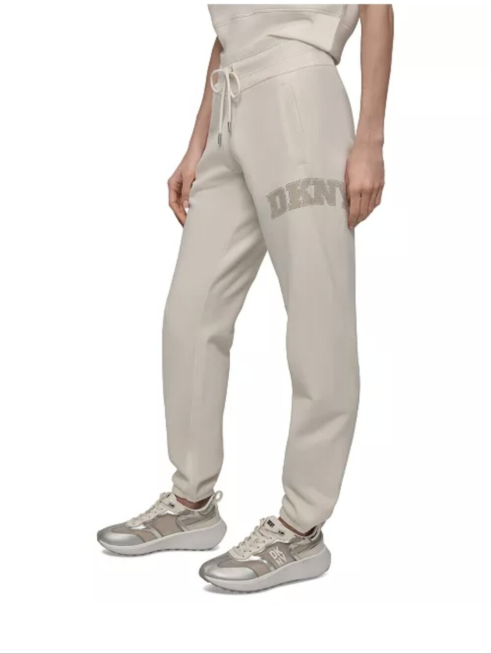 Donna Karan Sport DKNY Cream-White Super Soft Logo Jogger Pants LG BNWT 1 Left